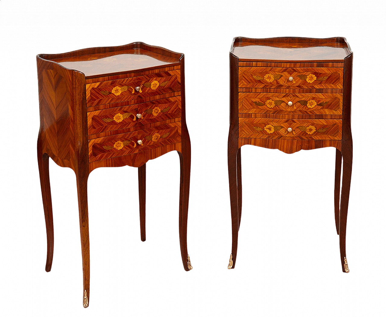 Pair of Napoleon III inlaid wood bedside tables, late 19th century 7