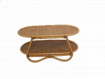 Rattan coffee table with double shelf, 1970s