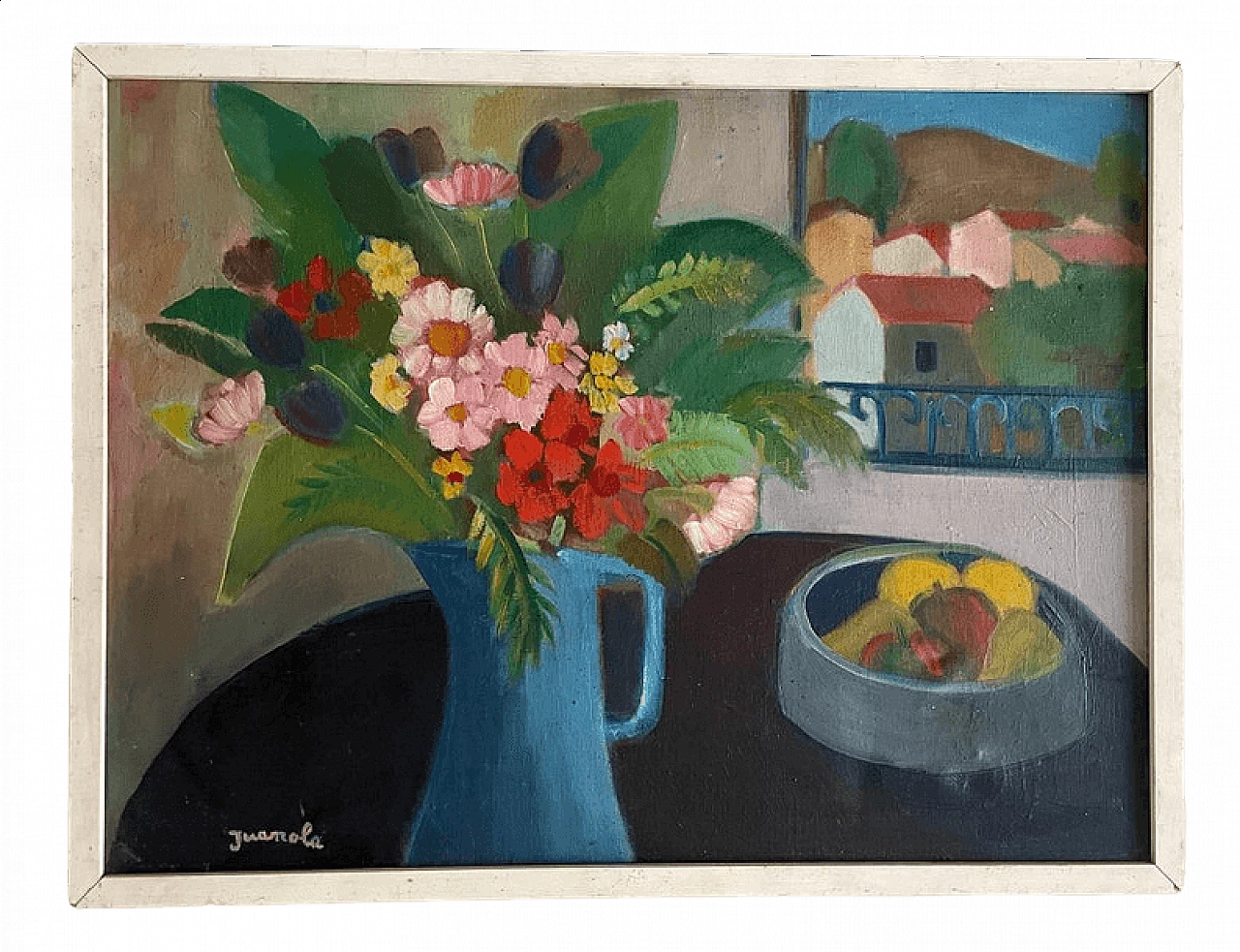 Still life with flowers and fruit, oil painting on canvas, 1950s 10