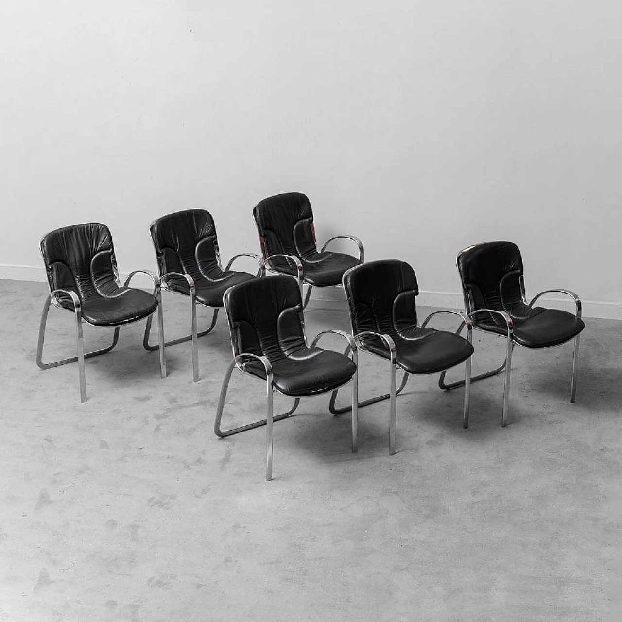 6 Chairs in metal and leather by Willy Rizzo for Cidue, 1970s 1