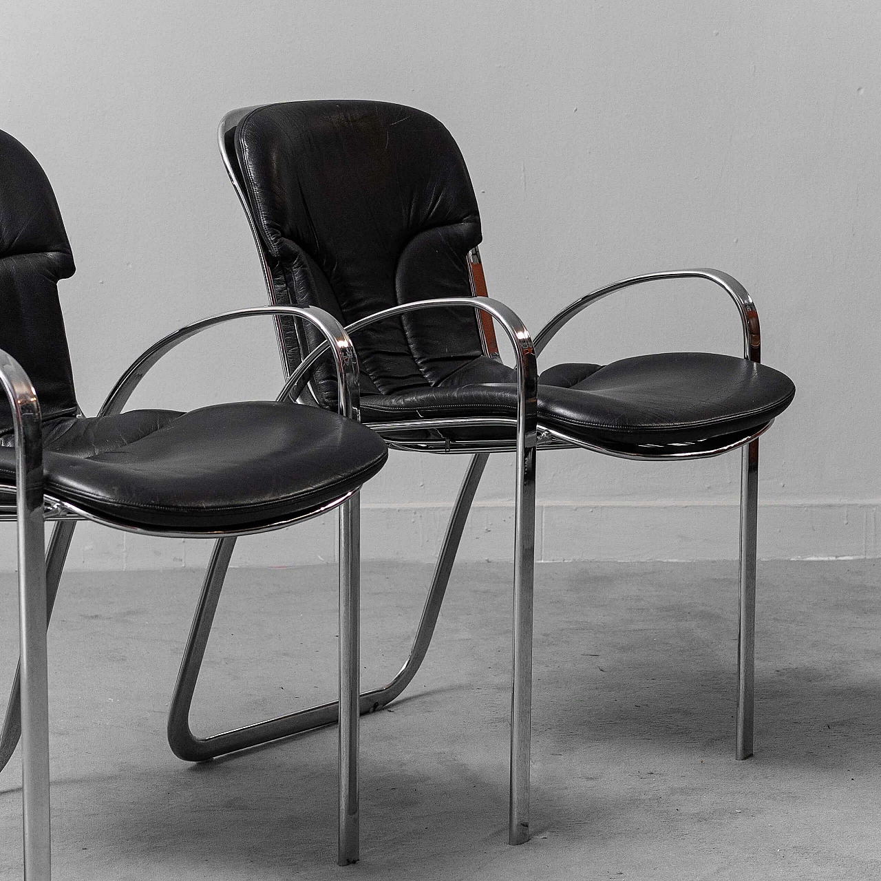 6 Chairs in metal and leather by Willy Rizzo for Cidue, 1970s 2