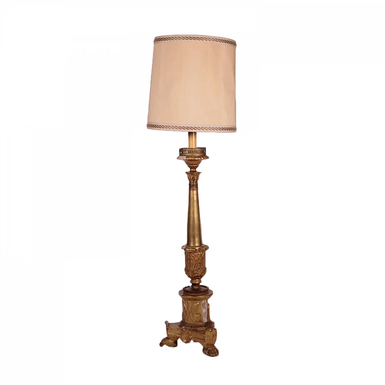 Torciere in legno trasformato in Lampada dorata, '800 1