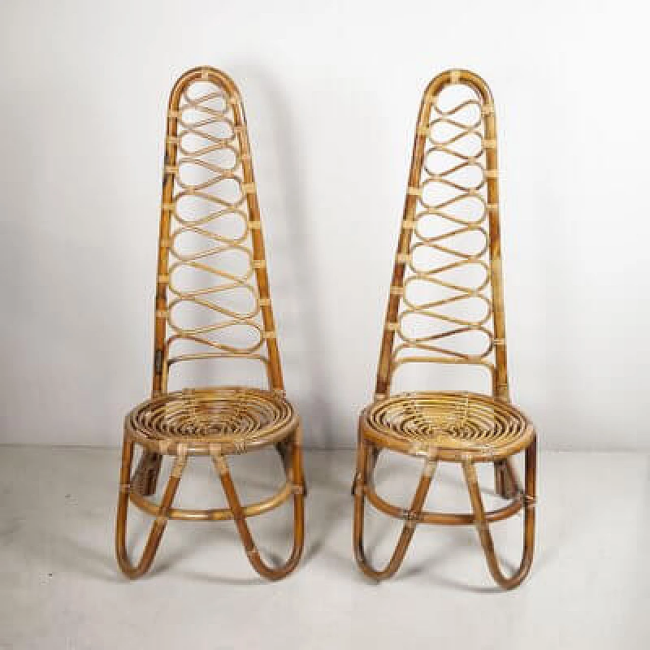 Pair of bamboo chairs in the style of Vittorio Bonacina, 1960s 1