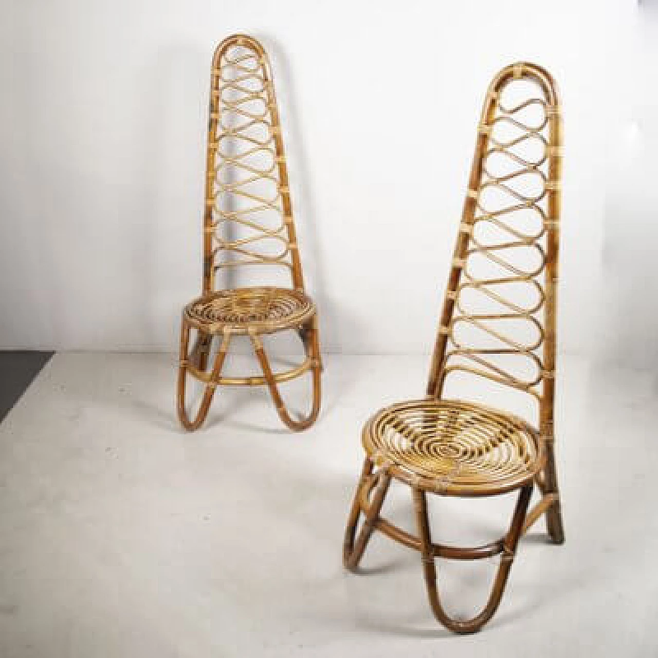 Pair of bamboo chairs in the style of Vittorio Bonacina, 1960s 3