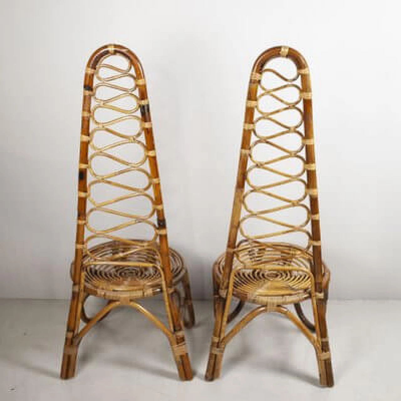 Pair of bamboo chairs in the style of Vittorio Bonacina, 1960s 4