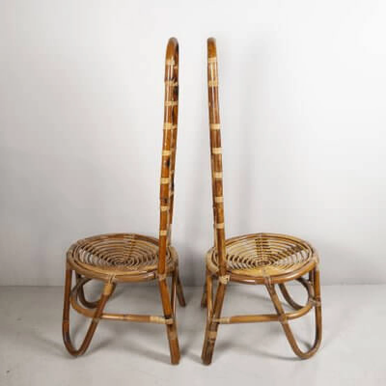 Pair of bamboo chairs in the style of Vittorio Bonacina, 1960s 5