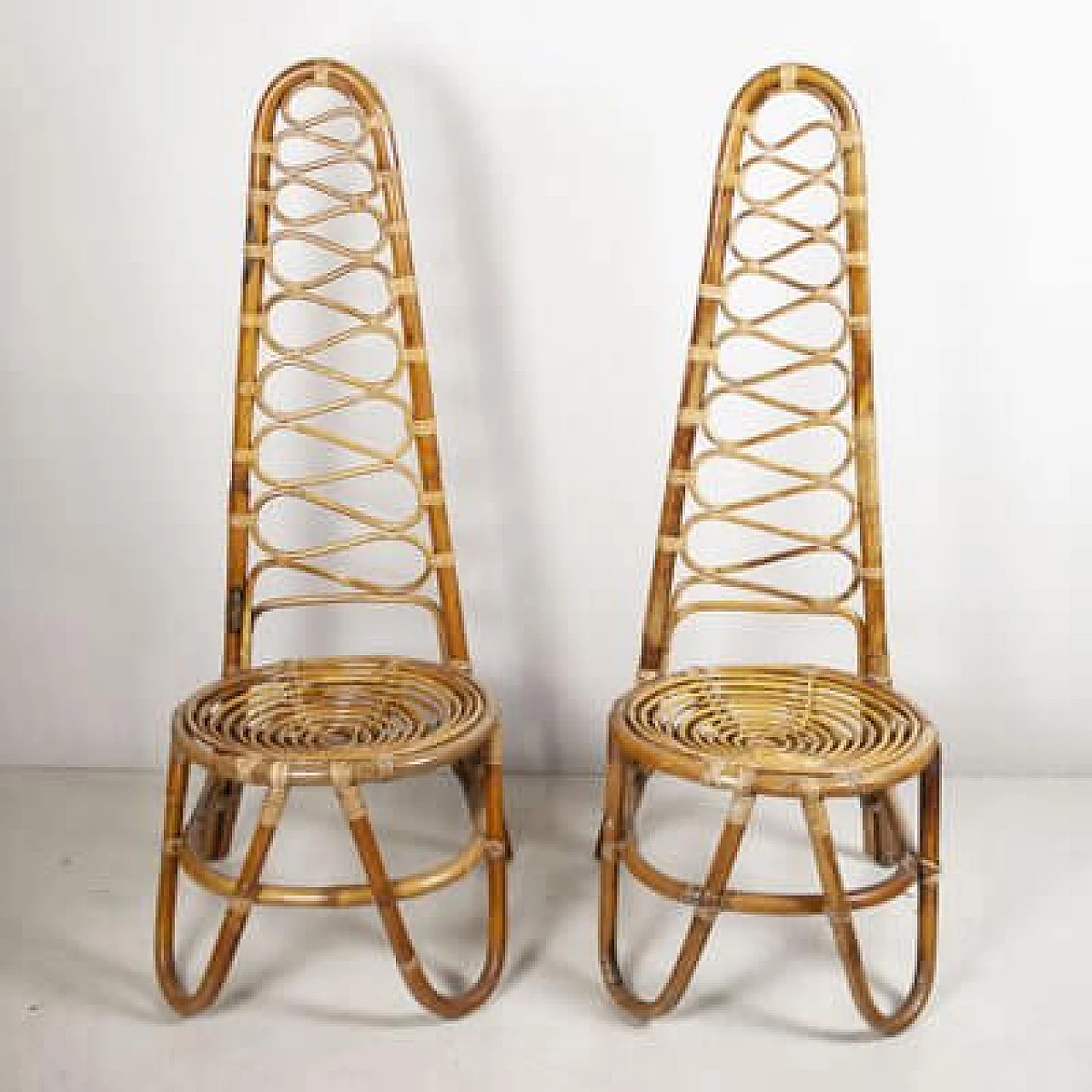 Pair of bamboo chairs in the style of Vittorio Bonacina, 1960s 6