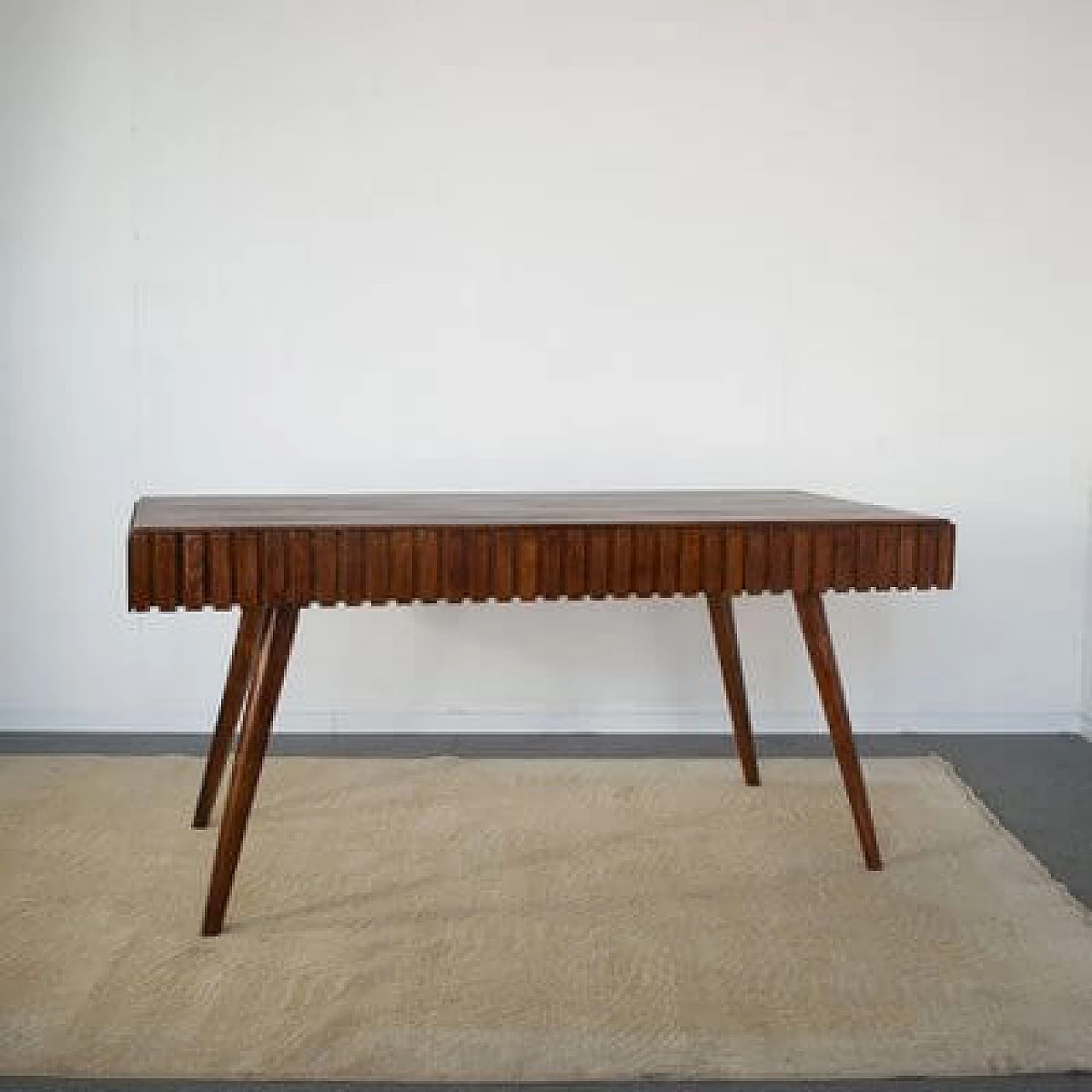 Inlaid and worked wooden table attributed to Paolo Buffa, 1950s 7