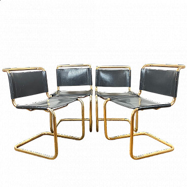 4 Gold-plated tubular Cantilever chairs for Steeline, 1970s