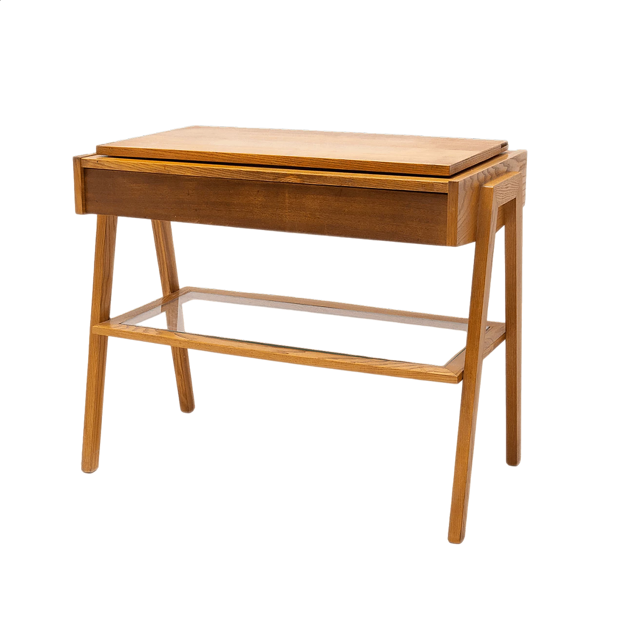 Tavolino da TV in frassino e vetro con piano girevole, anni '60 16