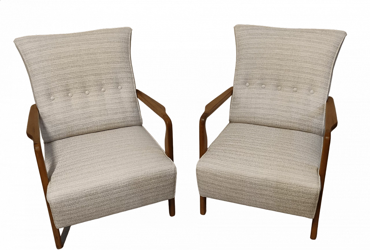 Coppia di poltrone Art Déco in faggio e tessuto bouclé, anni '50 6