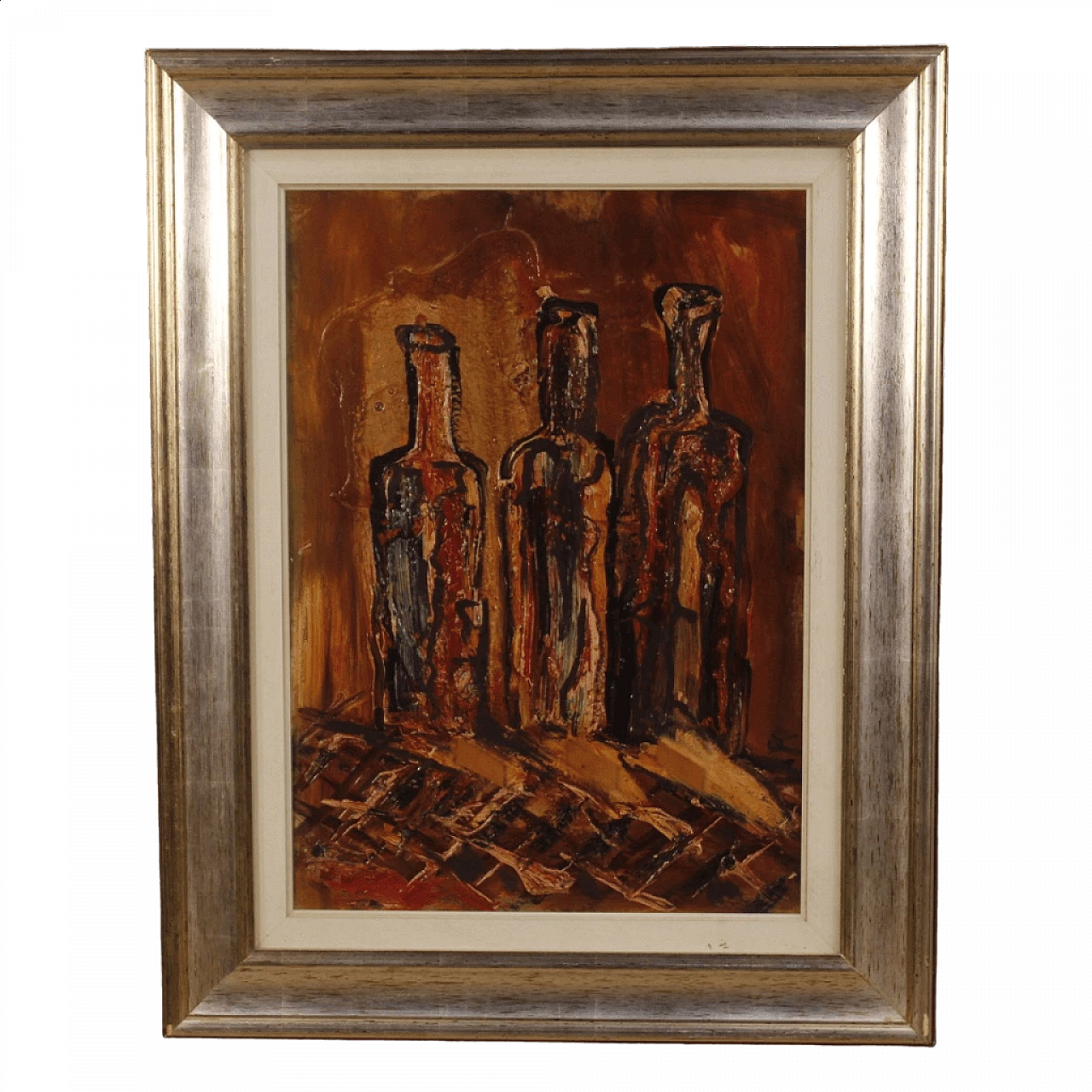 Natura morta con bottiglie, dipinto a tecnica mista su cartoncino 13