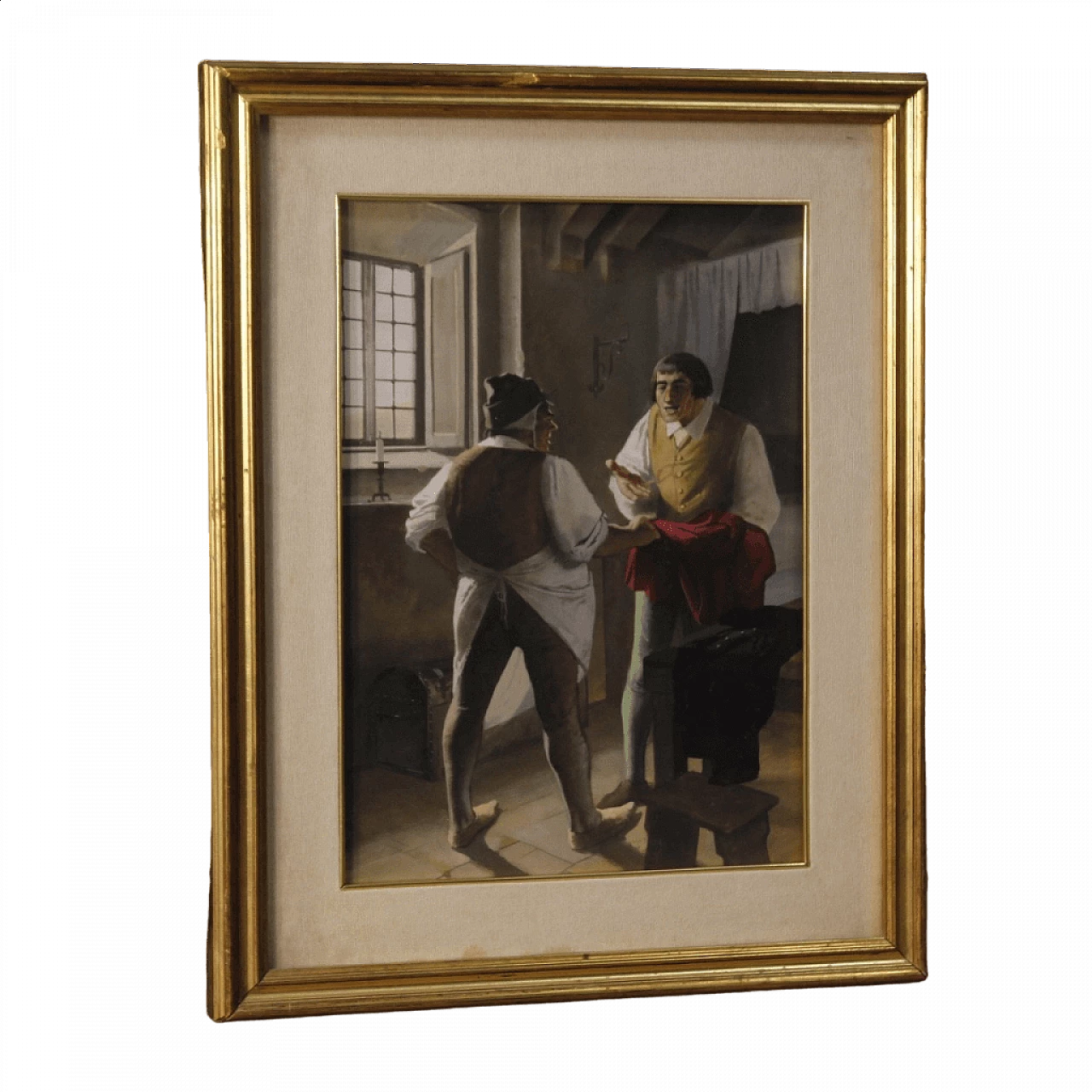 Interior scene, mixed media painting on cardboard 13