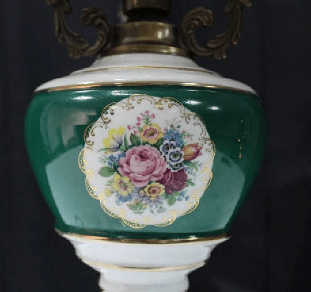 Brass, glass and porcelain table lamp, 1950s 12