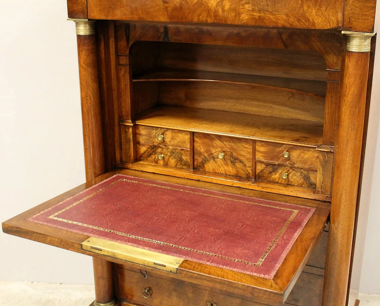 Empire walnut secretaire with black Belgian marble top, 19th century 3