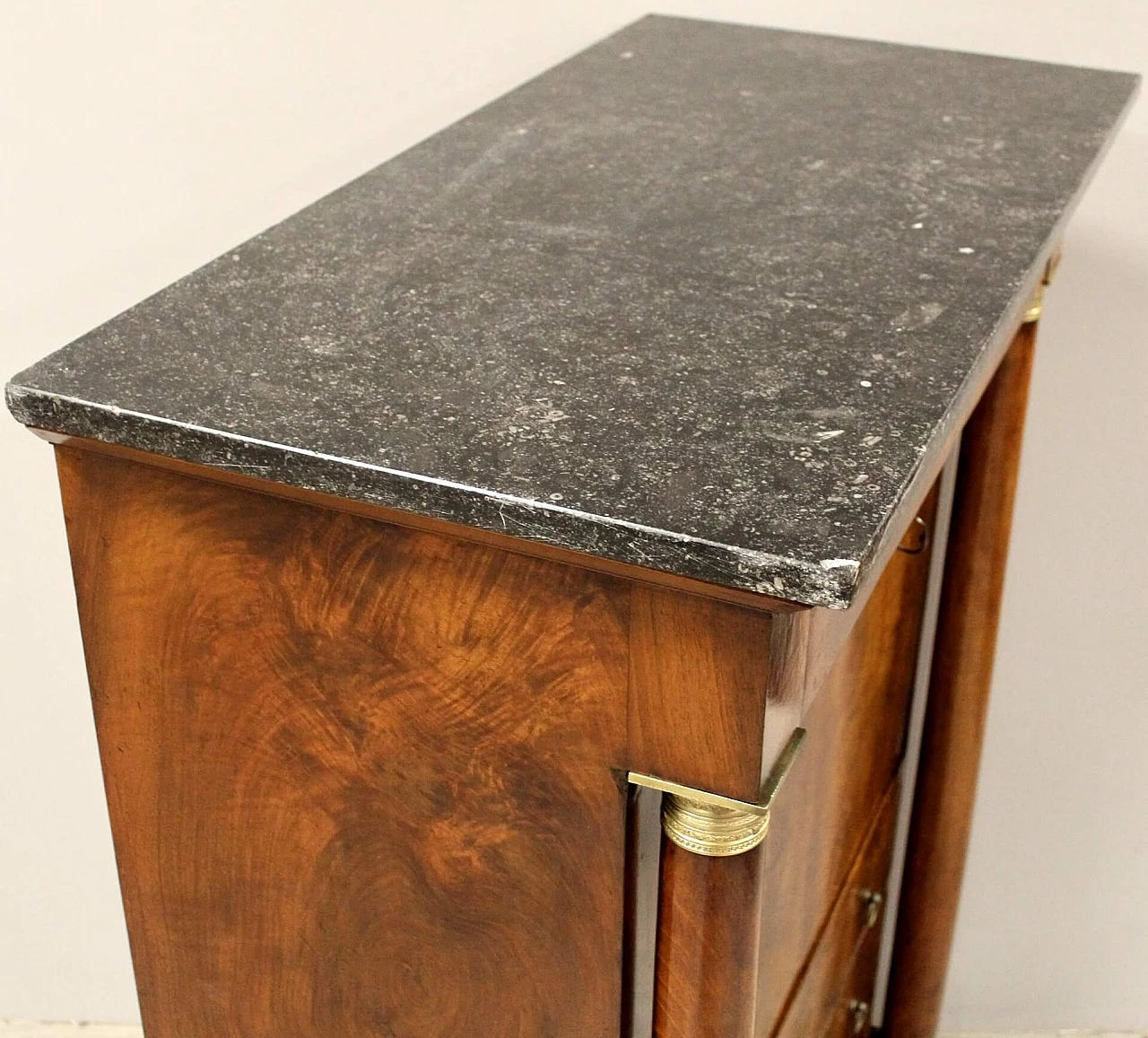 Secretaire Impero in noce con piano in marmo nero del Belgio, '800 5