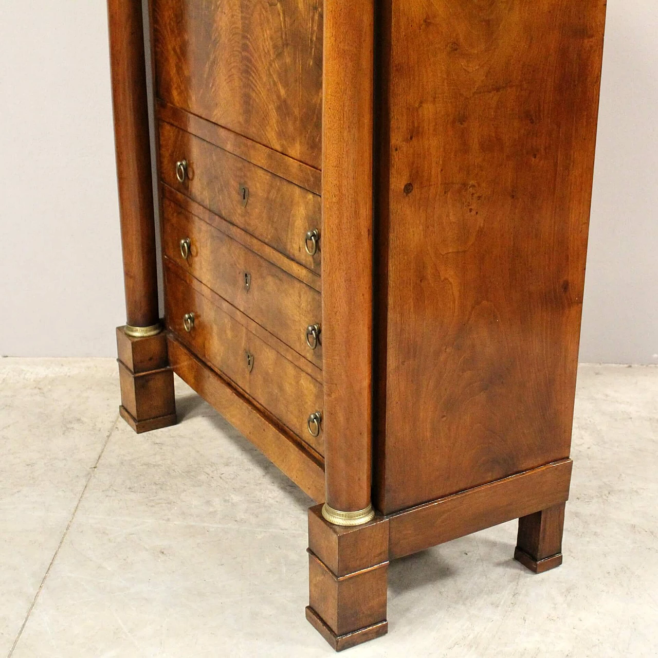 Empire walnut secretaire with black Belgian marble top, 19th century 6