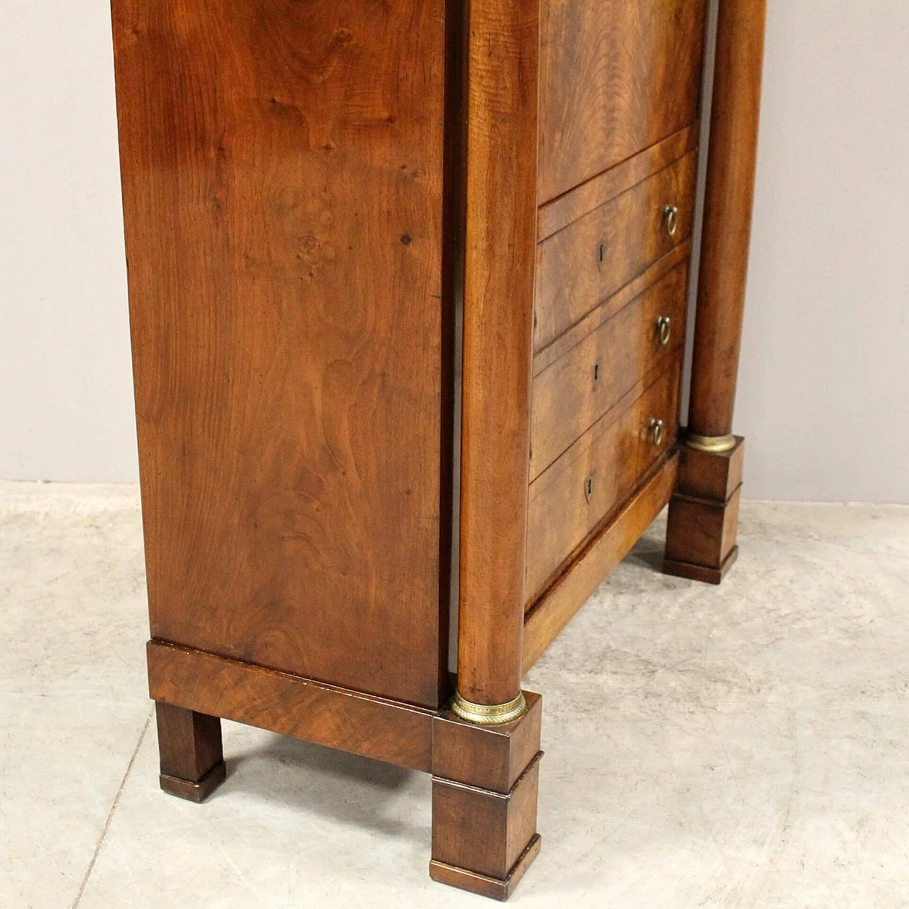 Secretaire Impero in noce con piano in marmo nero del Belgio, '800 7