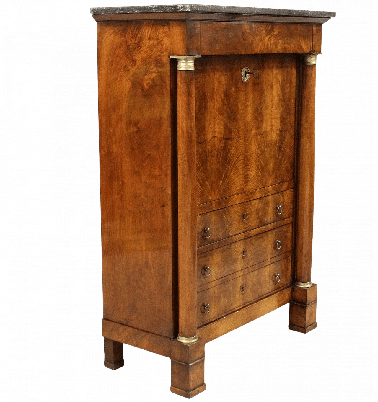 Secretaire Impero in noce con piano in marmo nero del Belgio, '800 11