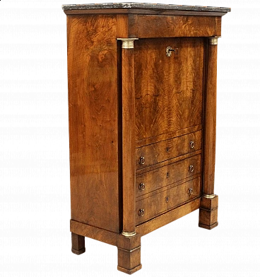 Secretaire Impero in noce con piano in marmo nero del Belgio, '800