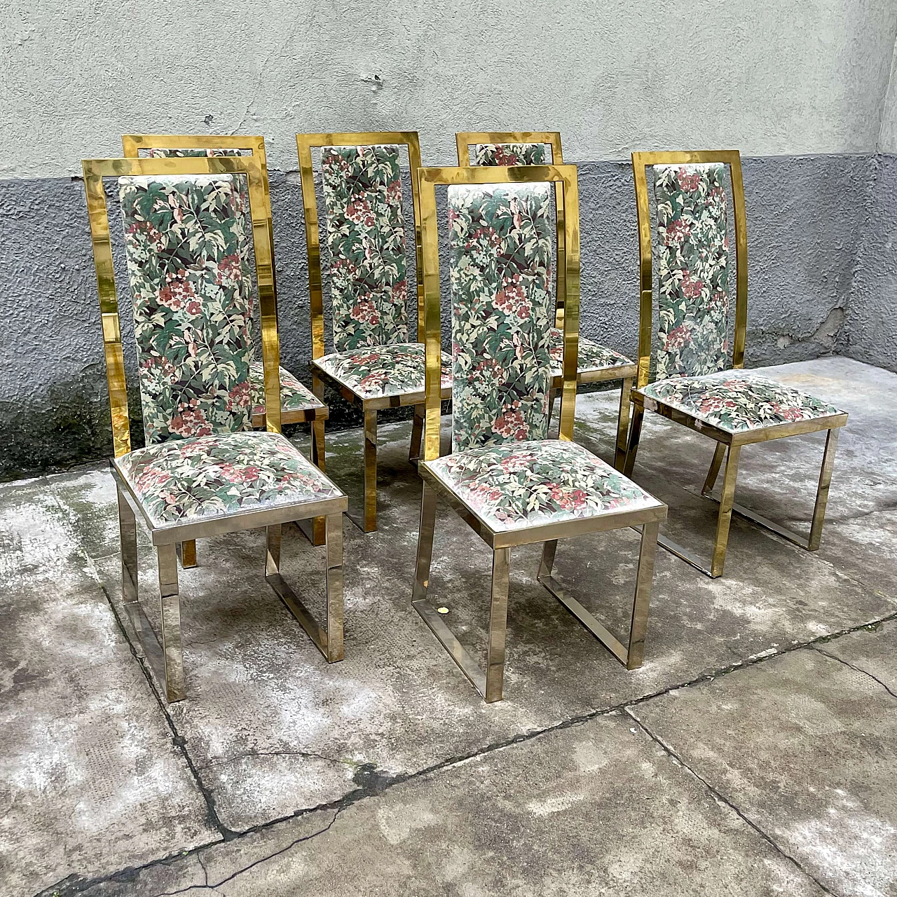 6 Chairs in brass and fabric by Romeo Rega for Sabot, 1970s 3