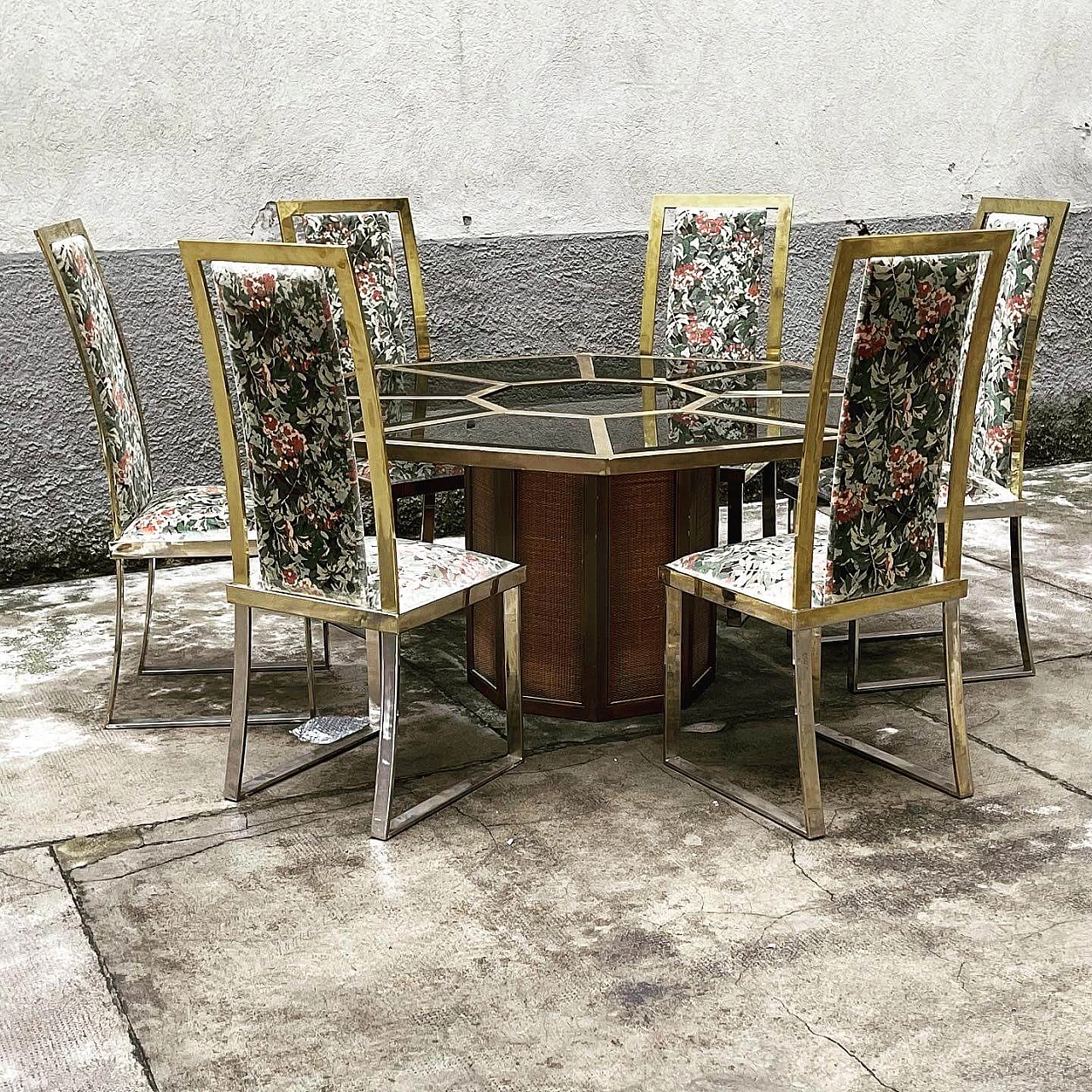 6 Chairs in brass and fabric by Romeo Rega for Sabot, 1970s 10