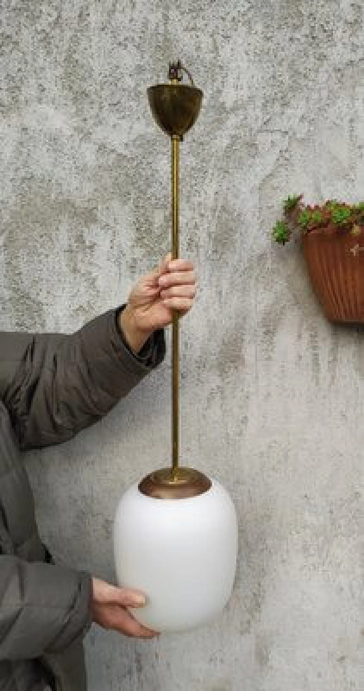 Glass and brass hanging lamp by Stilnovo, 1950s 2