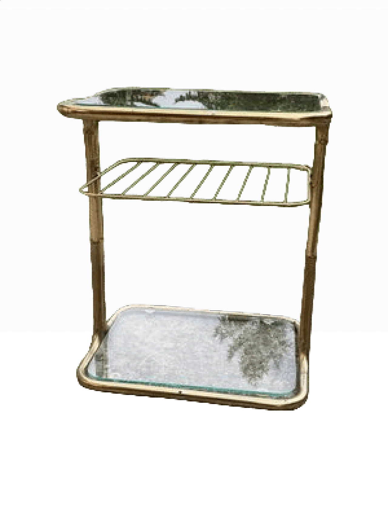 Tavolino a tre ripiani in ottone e vetro, anni '70 7