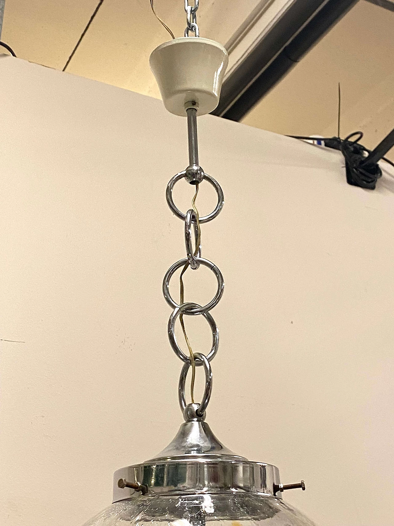 Blue, yellow and transparent Murano glass spherical chandelier, 1970s 1