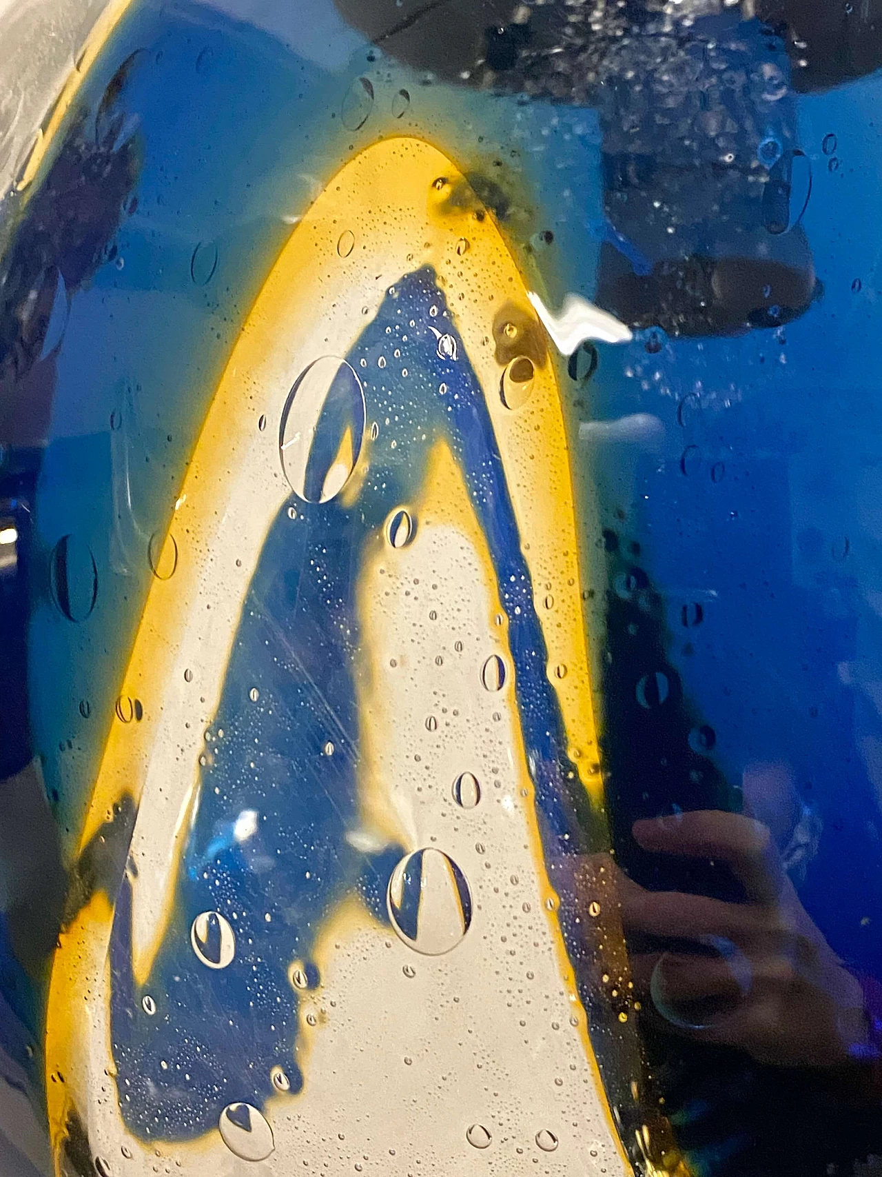 Lampadario sferico in vetro di Murano blu, giallo e trasparente, anni '70 3