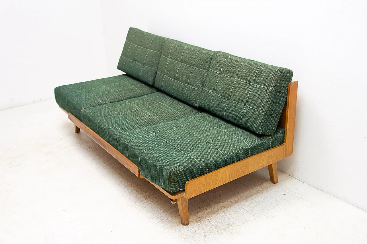 Folding beech sofa bed by Drevotvar, 1970s 3