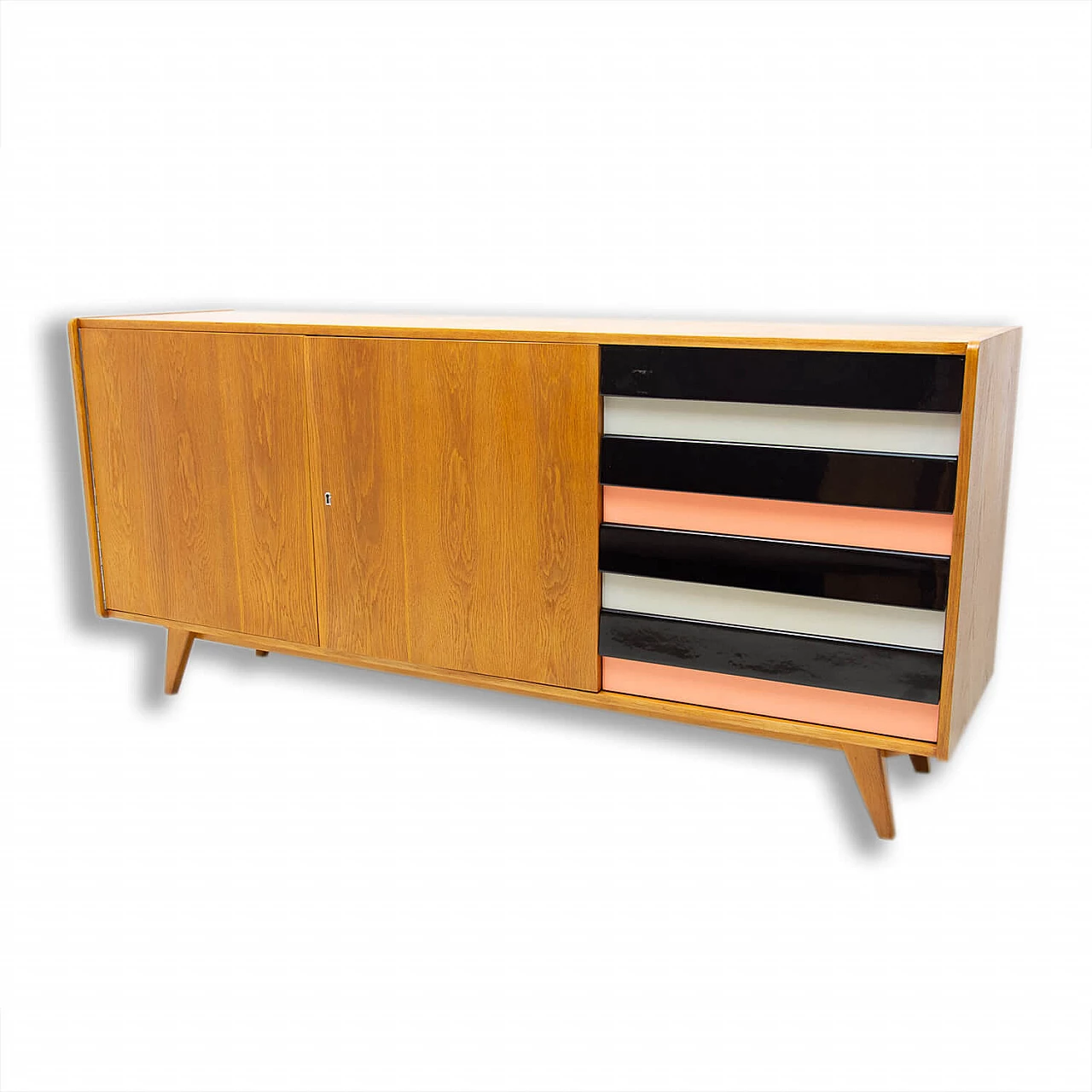 U-460 beech sideboard with coloured drawers by Jirí Jiroutek for Interiér Praha, 1960s 1