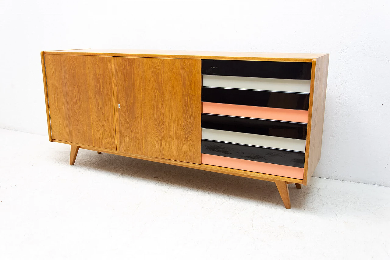 U-460 beech sideboard with coloured drawers by Jirí Jiroutek for Interiér Praha, 1960s 2