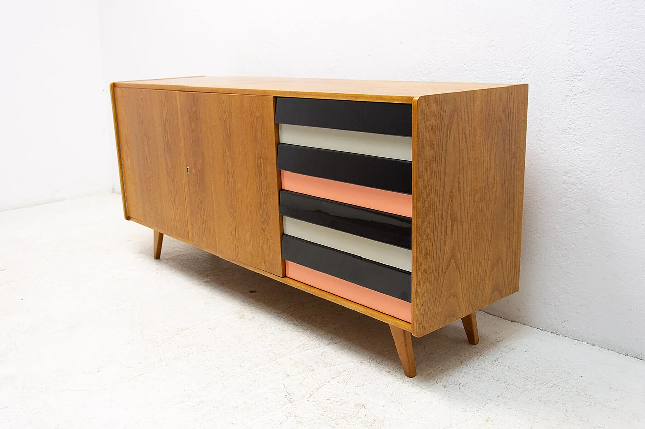 U-460 beech sideboard with coloured drawers by Jirí Jiroutek for Interiér Praha, 1960s 4