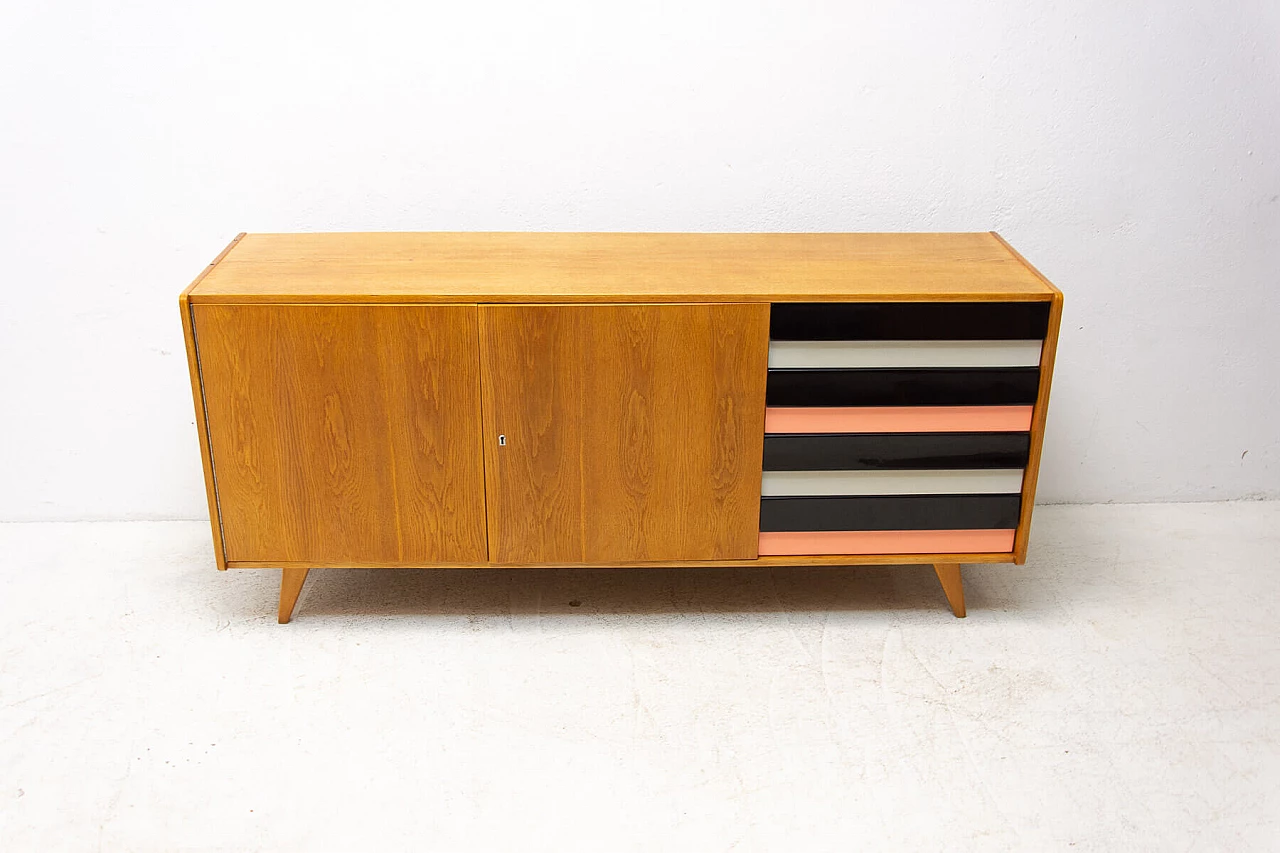 U-460 beech sideboard with coloured drawers by Jirí Jiroutek for Interiér Praha, 1960s 15