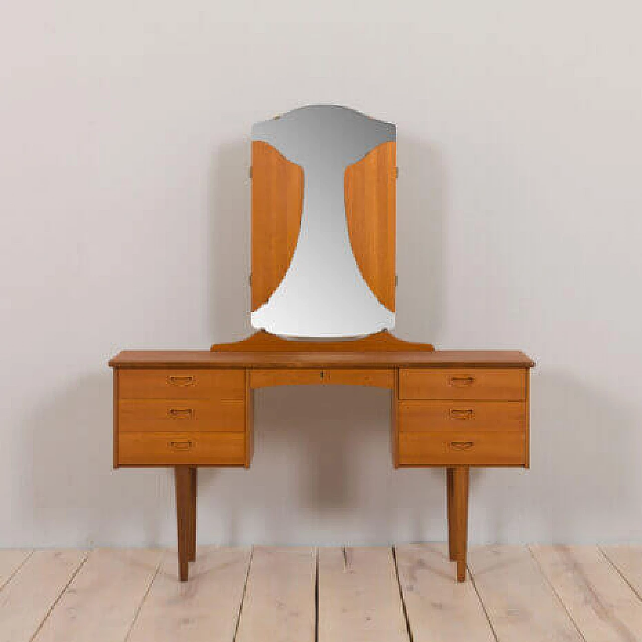Danish teak vanity table with folding mirror, 1960s 1