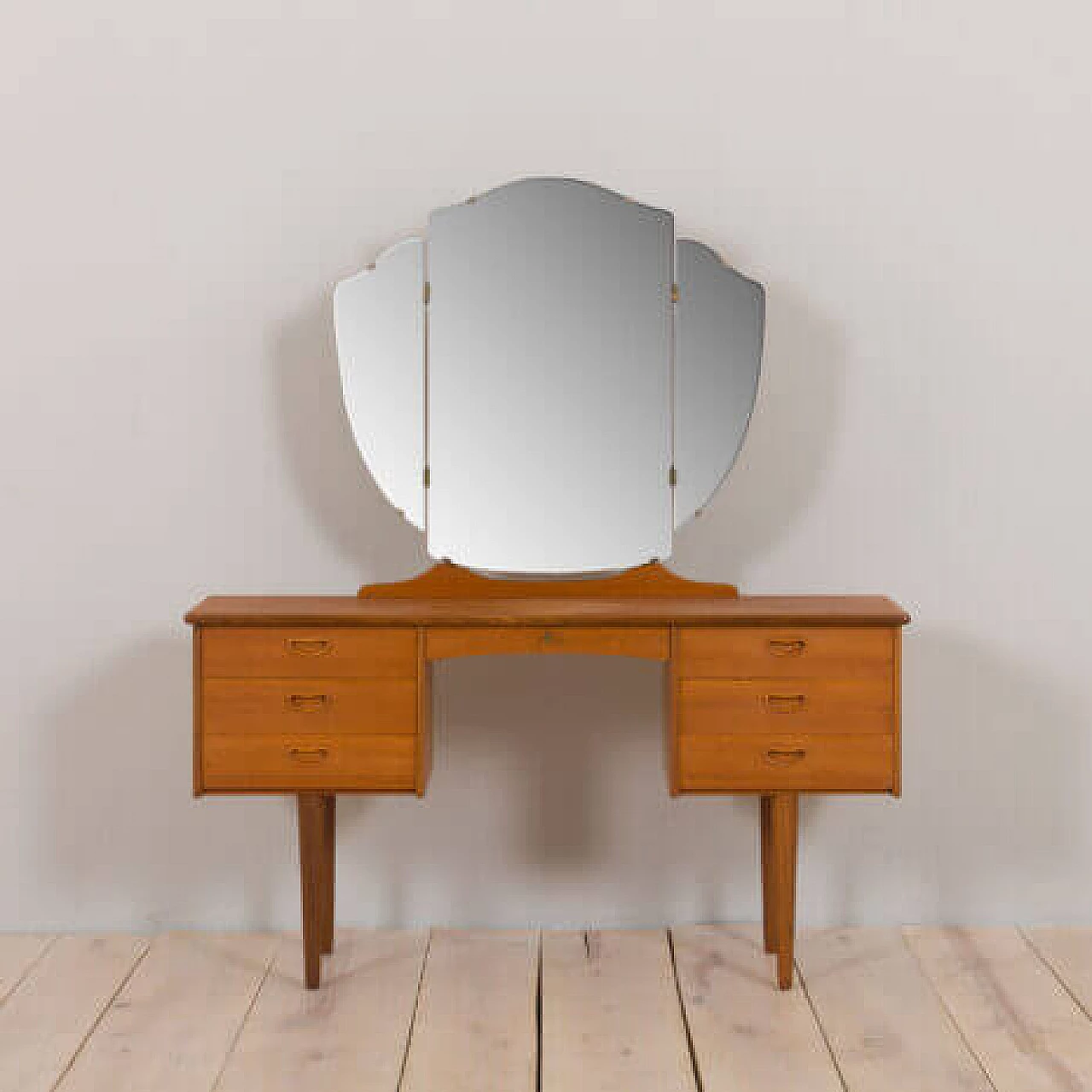 Danish teak vanity table with folding mirror, 1960s 2