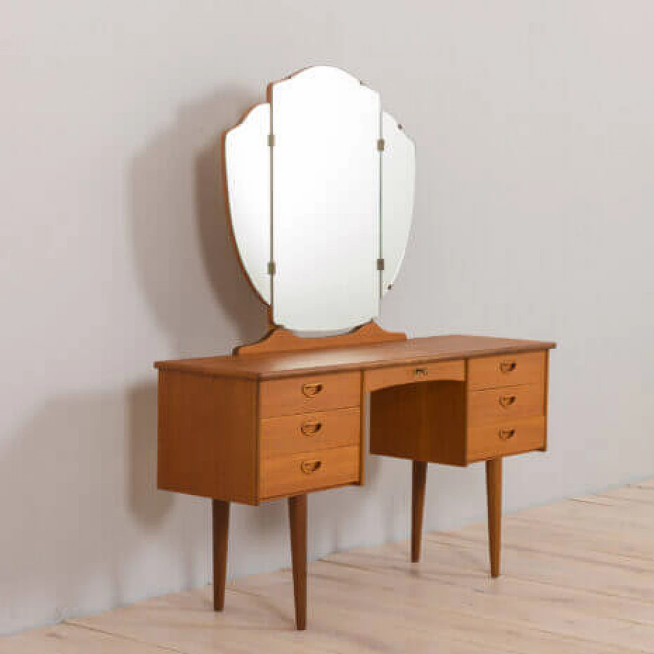 Danish teak vanity table with folding mirror, 1960s 3