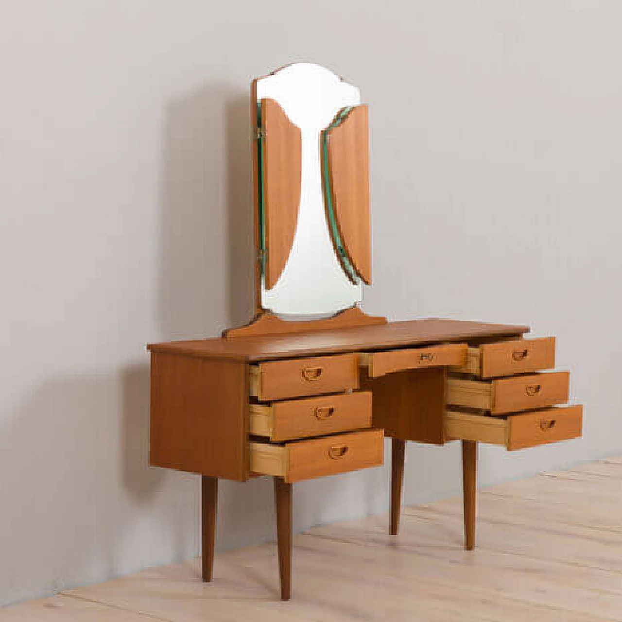 Danish teak vanity table with folding mirror, 1960s 4