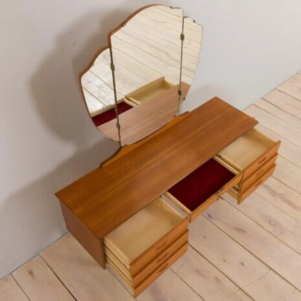 Danish teak vanity table with folding mirror, 1960s 7