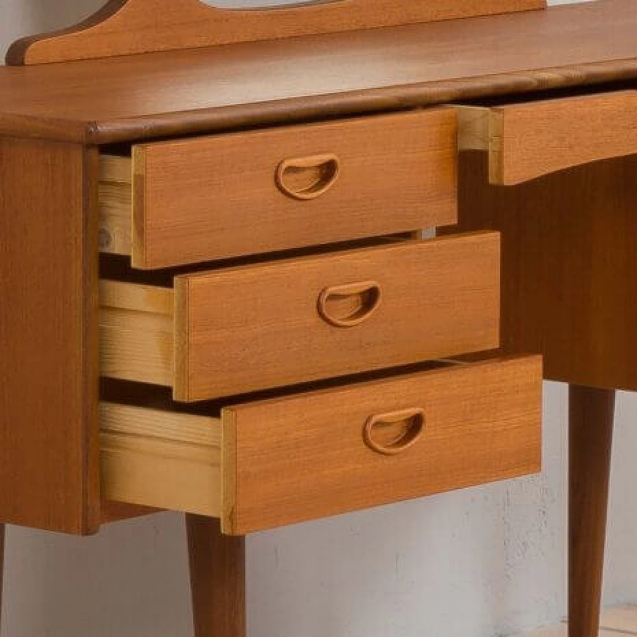 Danish teak vanity table with folding mirror, 1960s 10