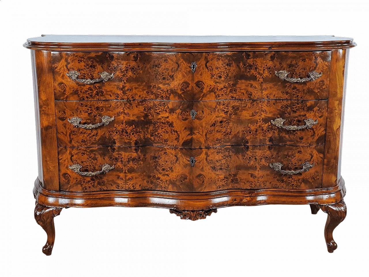 Comò in radica di noce in stile Chippendale, anni '20 44