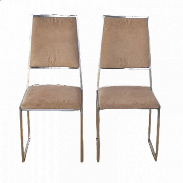 Pair of steel and suede chairs, 1970s
