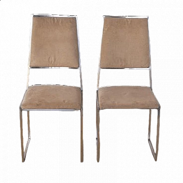 Coppia di sedie in acciaio e pelle scamosciata, anni '70