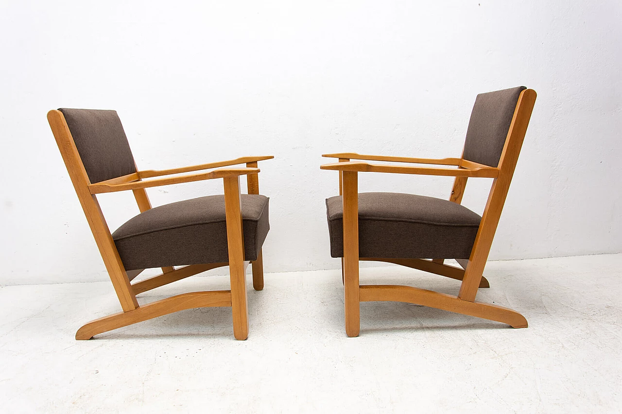 Pair of beech, ash and fabric armchairs, 1970s 7