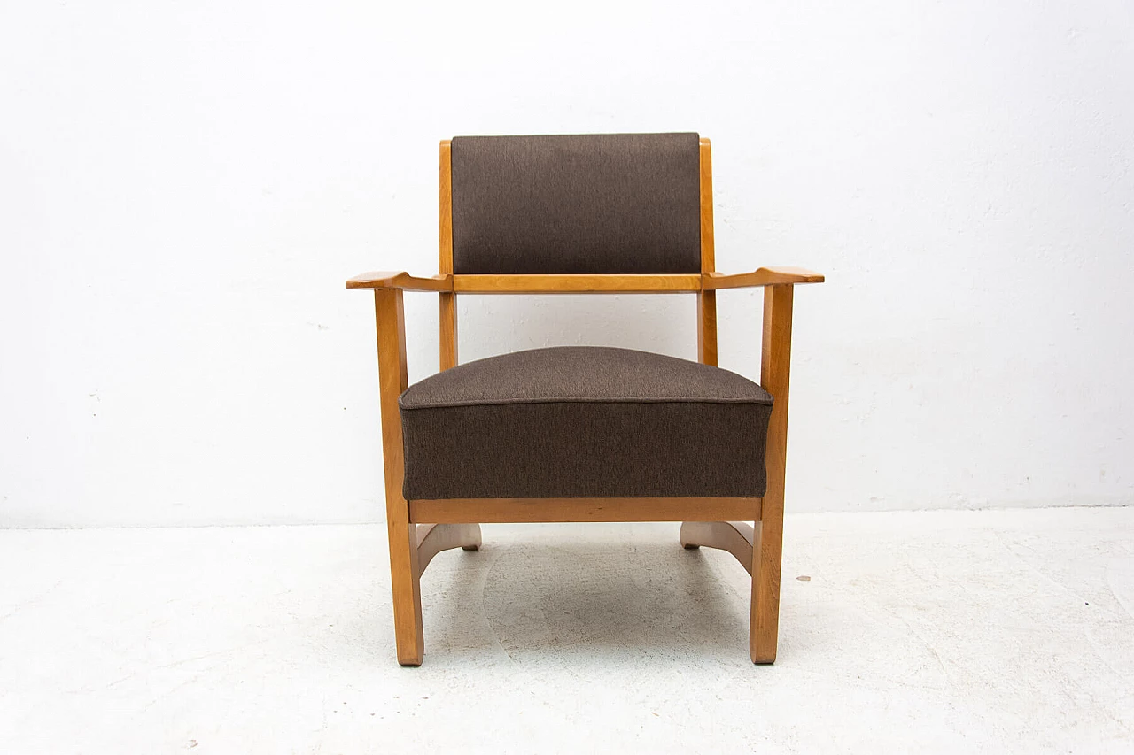 Pair of beech, ash and fabric armchairs, 1970s 9