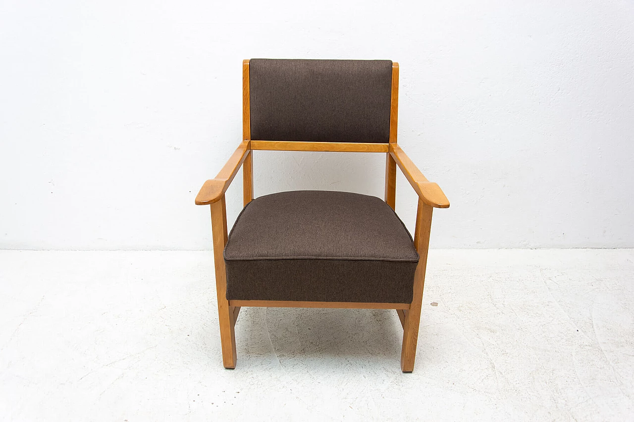 Pair of beech, ash and fabric armchairs, 1970s 10