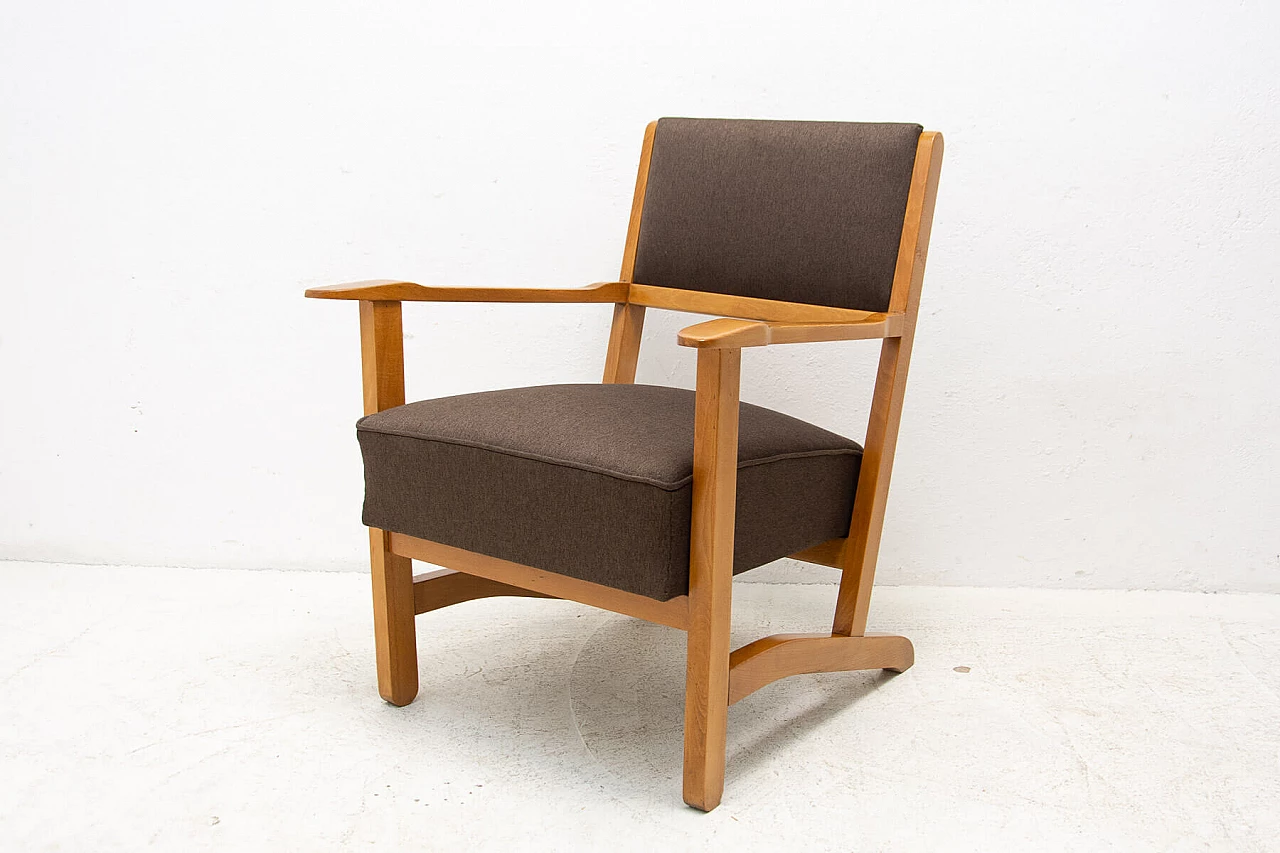 Pair of beech, ash and fabric armchairs, 1970s 13