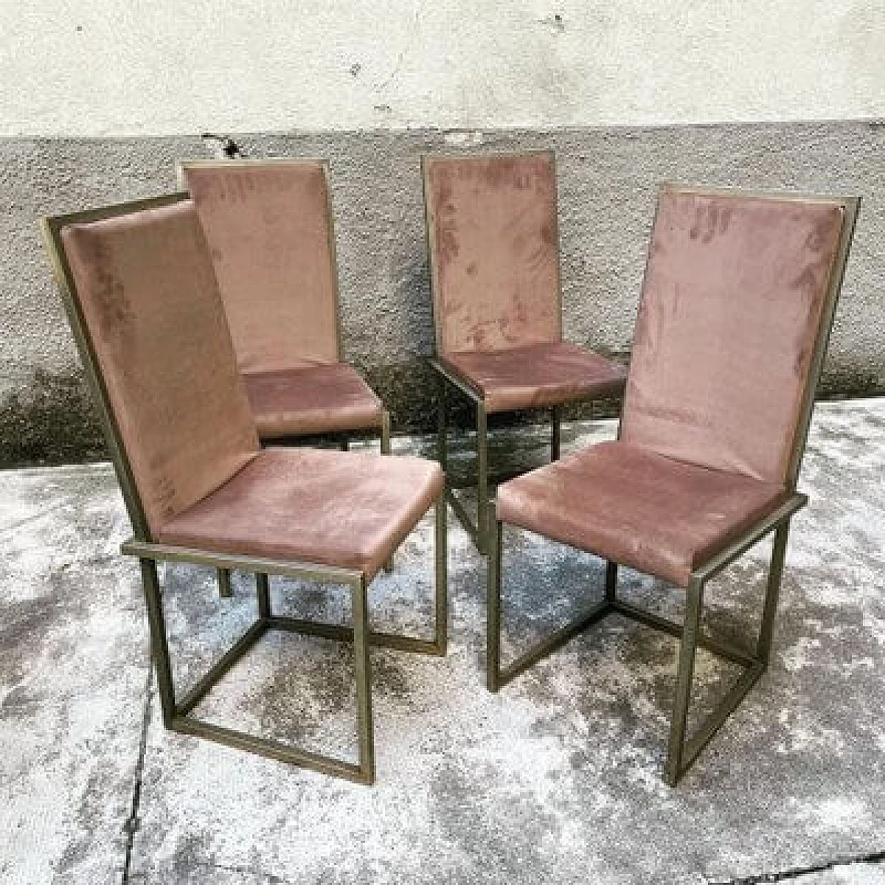 4 Brass chairs covered in alcantara, 1980s 1