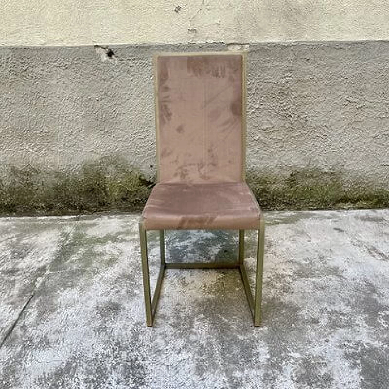 4 Brass chairs covered in alcantara, 1980s 2